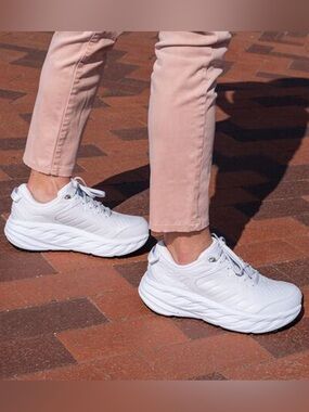 Hoka Bondi SR Professional White Leather Water Resistant Sneakers